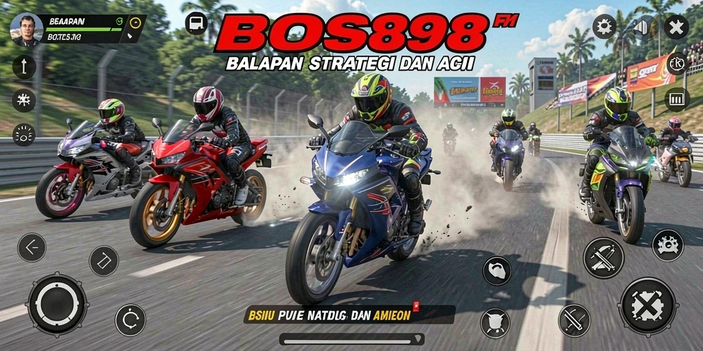 Tampilan gameplay seru BOS898 saat balapan motor.