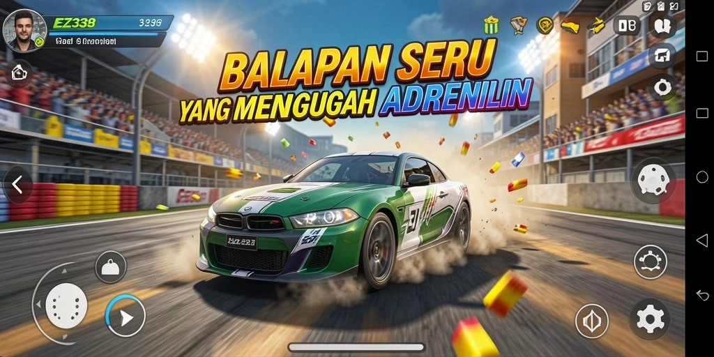 Screenshot gameplay dari balapan epik di EZ338.