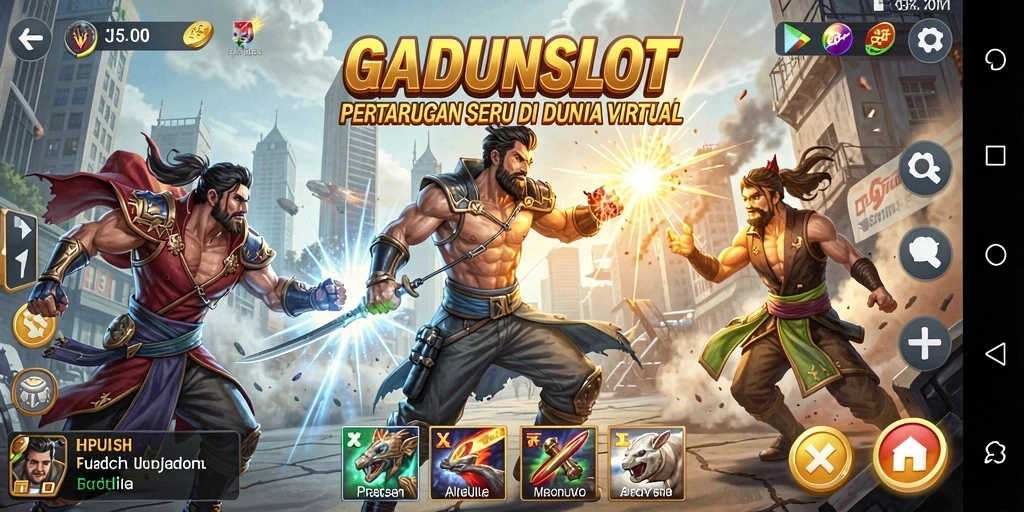 Tangkapan layar yang menunjukkan aksi pertarungan seru dalam GADUNSLOT.