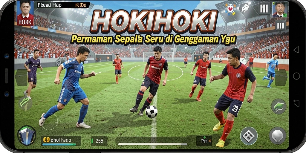 Screenshot HOKIHOKI menampilkan aksi mendebarkan permainan sepak bola.