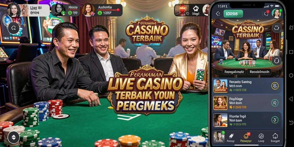 Screenshot ID098 menampilkan dealer langsung dan suasana permainan yang mendebarkan.