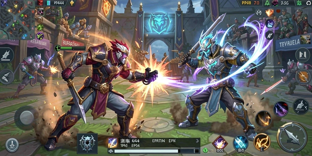 Screenshot PP444 menunjukkan aksi seru dalam permainan MOBA.