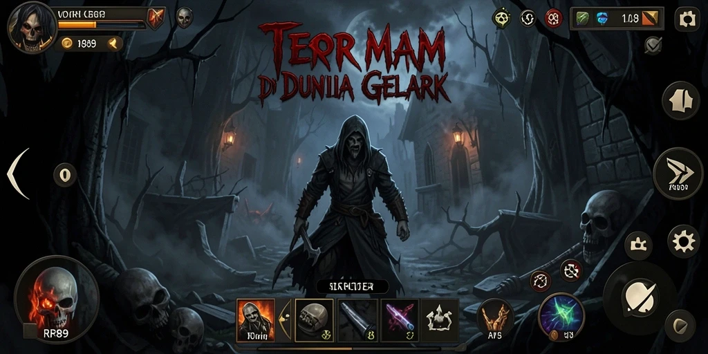 Tampilan gameplay seram dengan suasana gelap dan menakutkan.