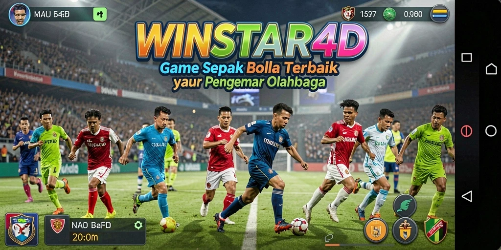 Screenshot utama WINSTAR4D menunjukkan aksi seru dalam permainan sepak bola.