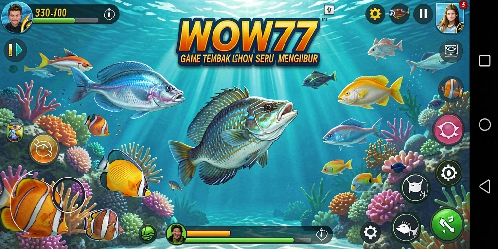 Tampilan gameplay WOW77 dengan aksi menembak ikan yang seru.